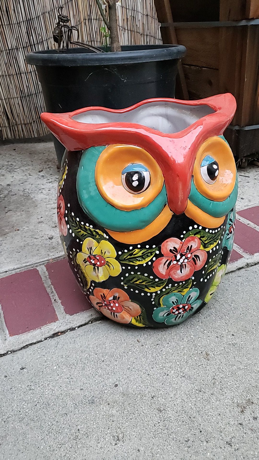14" inch height ceramic double owls plant pot new