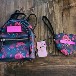 Women's Designer Bag And Change Purse Rose Petal And Hearts New No Box