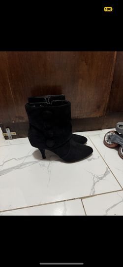 Title: Elegant Black Suede Ankle Boots with Button Detail (Size 8.5)  Description: Step out in style with these chic black suede ankle boots. Perfect 
