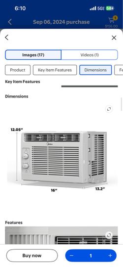 Midea 5,000 BTU window AC unit w/ bracket