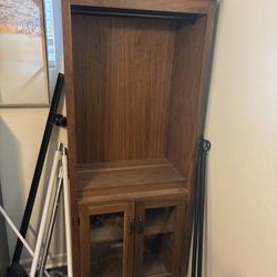 Crate and Barrel Ainsworth Walnut Media Storage Tower with Glass/Wood Doors