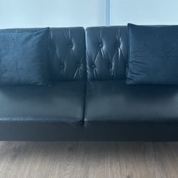 Black Leather Love Seat New 
