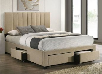 Wheatland beige queen platform bed