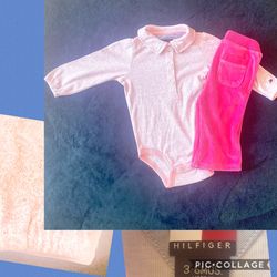 3-6 M Baby Girl, Velour Gap Pants & Tommy Hilfiger polo, onesie, long sleeve, like new