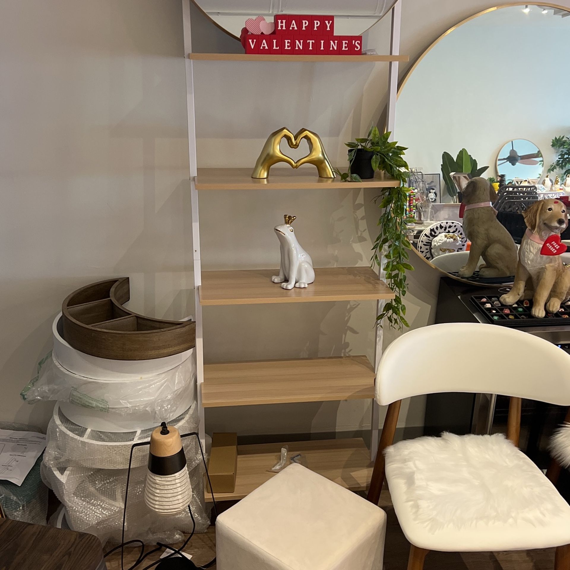 Wooden White Ladder Shelving Unit  5-tier Bookshelf 