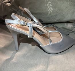 Silver Stiletto Heels Pointed Toe Ankle Strap