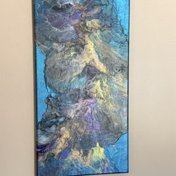 12” X 24”  Hand-Painted Abstract Canvas | Modern Blue & Gold Wall Art