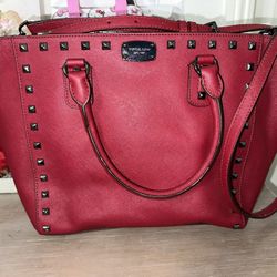 Michael Kors Lg Studded Red Bag & Wristlet 