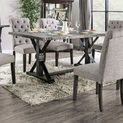 Brand New Antique Black & Grey 7pc Formal Dining Table Set 