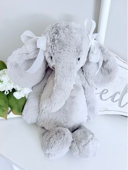 Jellycat Bashful Luxe Elephant Thuddeus HUGE! Comes with Ribbon Bows! BNWT!