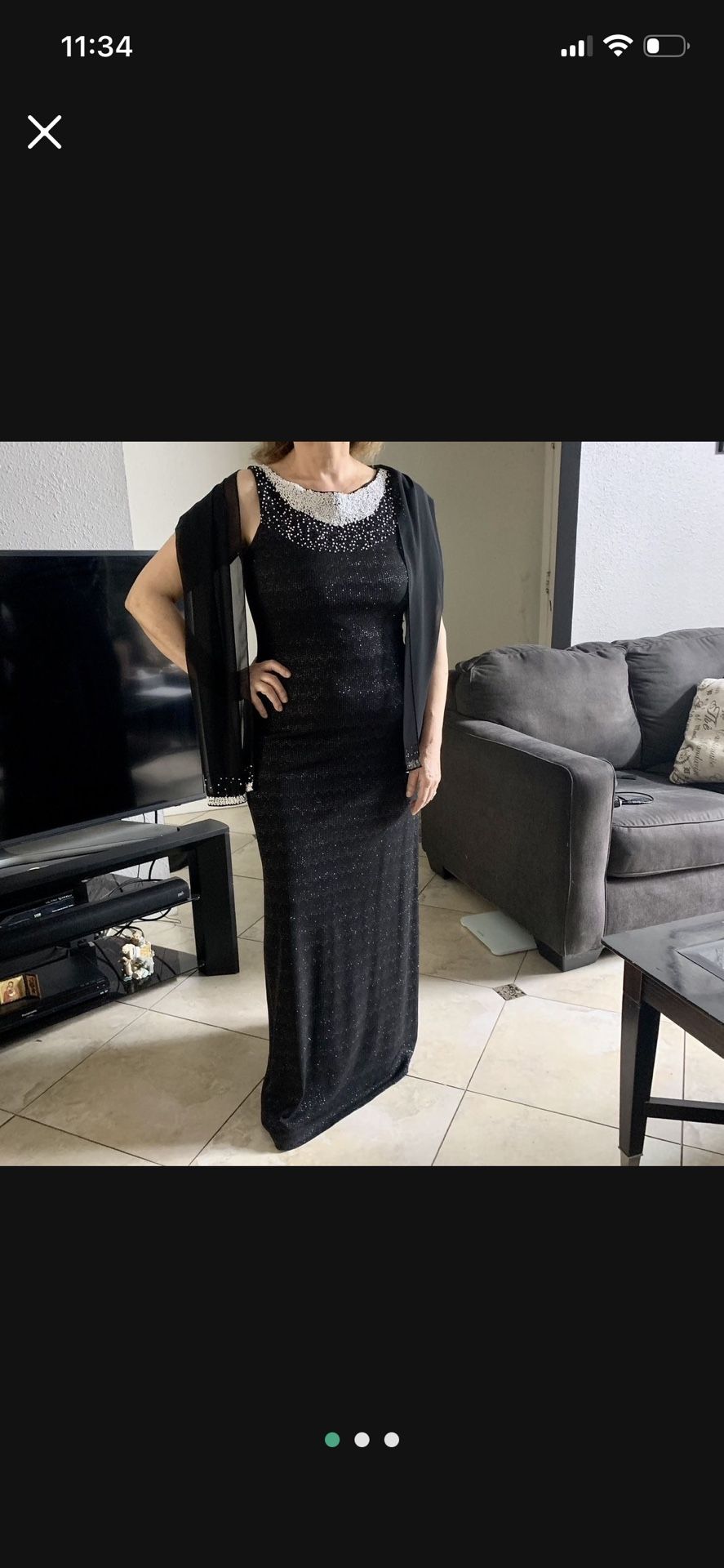 Black Beaded Evening Formal Dress Size 14