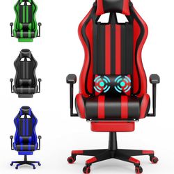  Red Gaming Chair with Footrest,Racing Ergonomic Massage Gaming Chairs for Adults, Height Adjustable Gamer Chair,360° Swivel Computer Chair,PC Game Ch