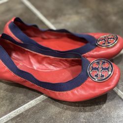 Tory Burch Women’s Red Leather Ballerina Flats ***Size 6M***