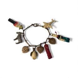 1940’s Brass Cracker Jack Celluloid Charms (6) Bracelet w/Initials 🦄