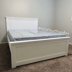 White Queen Bed With Memory Foam Mattress 