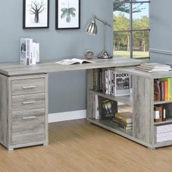 👑 60-inch 3-drawer L-Shape Computer Desk Grey Driftwood, New In The Box 