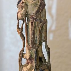 18th Or 19th Century Polychrome Wood Guanyin Statue Turned Lamp
