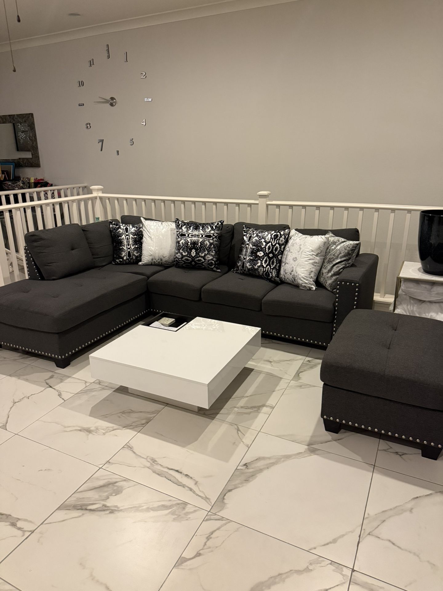 Nailhead dark Gray U Shaped Sofa