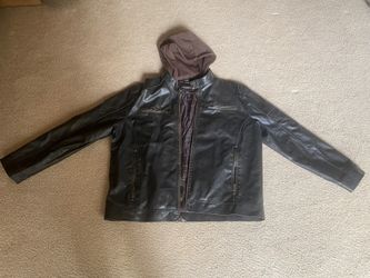 Guess Men’s Leather Jacket with Hood