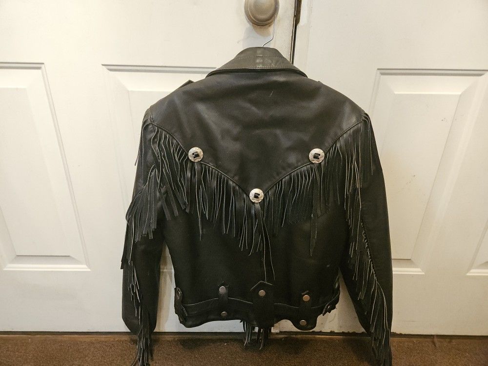 Women's Black Leather Jacket With Fringes