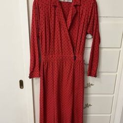 Vintage 1970's Liz Clayborne 100% Raw Silk Red Dress- Size 4 Petite