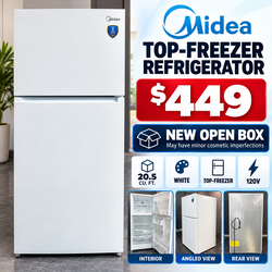 🔥 Midea 20.5 Cu. Ft. Top-Freezer Refrigerator – Retail $650 – Only $459 – NEW OPEN BOX