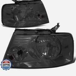 DNA Motoring Replacement Compatible with 04-08 F-150/06-08 Mark LT HL-OH-F1504-SM-CL1 Smoke Lens Headlights Replacement Compatible
