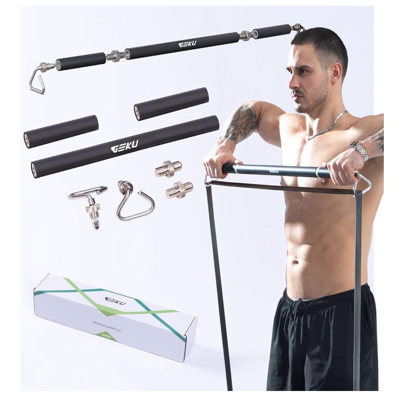 GEKU Adjustable LAT Pulldown Bar Cable Machine Attachment, Home Gym Accessory
