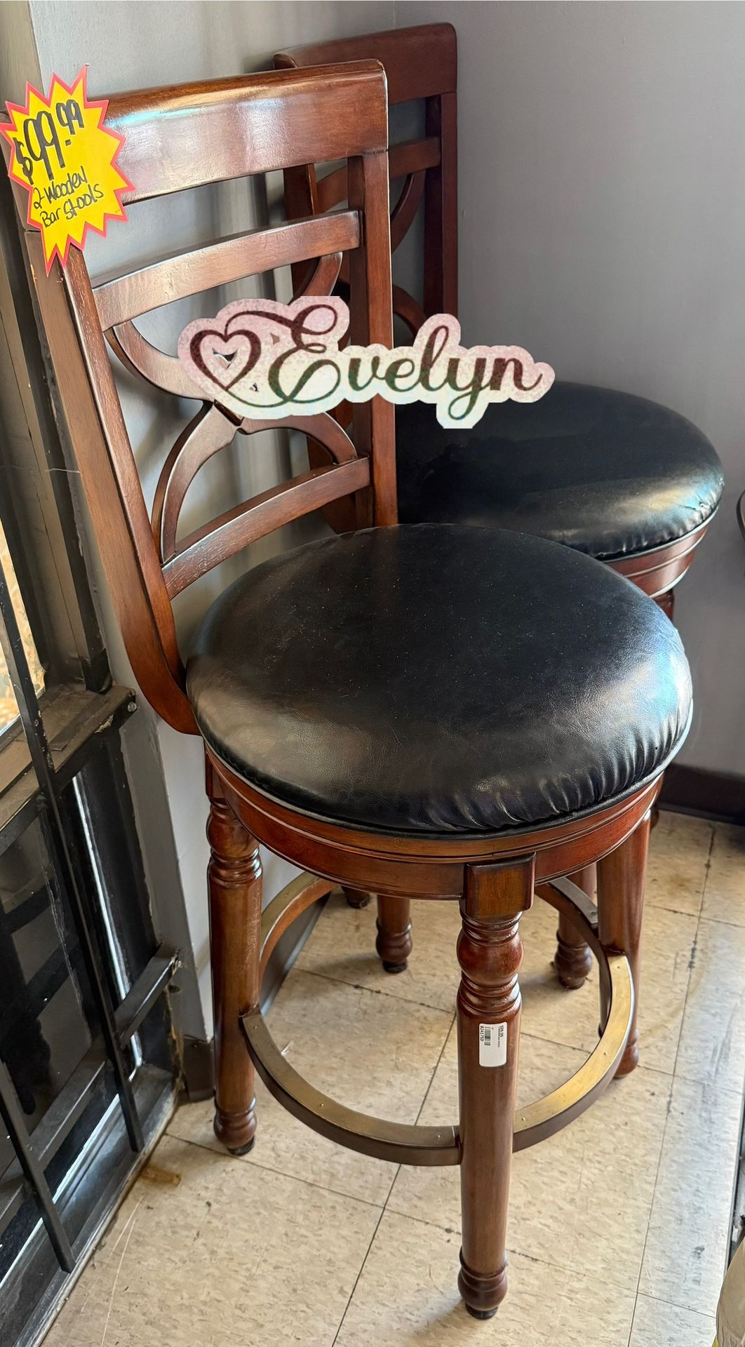 2 Swivel Wooden Bar Stools