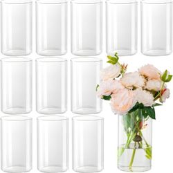 12pcs Glass Cylinder Vases for Centerpieces - 6 Inch Tall Flower Vase for Wedding Decorations, Clear Glass Flower Vases Floating Candle Holder for Tab