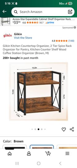 Kitchen Countertop Organizer, 2 Tier Spice Rack Organizer for Pantry, Kitchen Counter Shelf Wood Coffee Station Organizer (Brown,M)