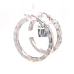 14Kt White Gold FlatBar Hoop Earrings 3.70g 3x33 1602
