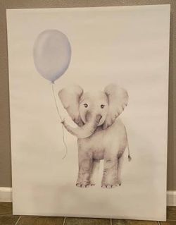 Stupell Baby Elephant with Blue Balloon Canvas 30" x 40" (Like New)