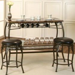 Pub Table and Seats With Wine Storage 