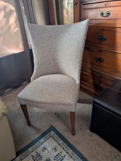 Vintage reupholstered armless high-back wingback accent chair