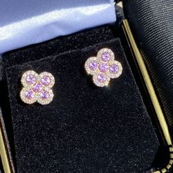 14k Gold VS1 Natural Diamond & Pink Sapphire Flower Earrings 1.20ct – Luxury Studs