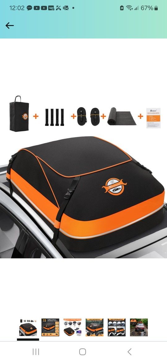 Sailnovo Rooftop Cargo Carrier Waterproof 15 Cubic Feet Car Roof Rack Cargo Carrier Roof Cargo Bag for All Cars with/Without Rack, Includes Anti-Slip 