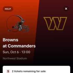 2 Tickets Commanders Vs Browns 10/6 SECTION119