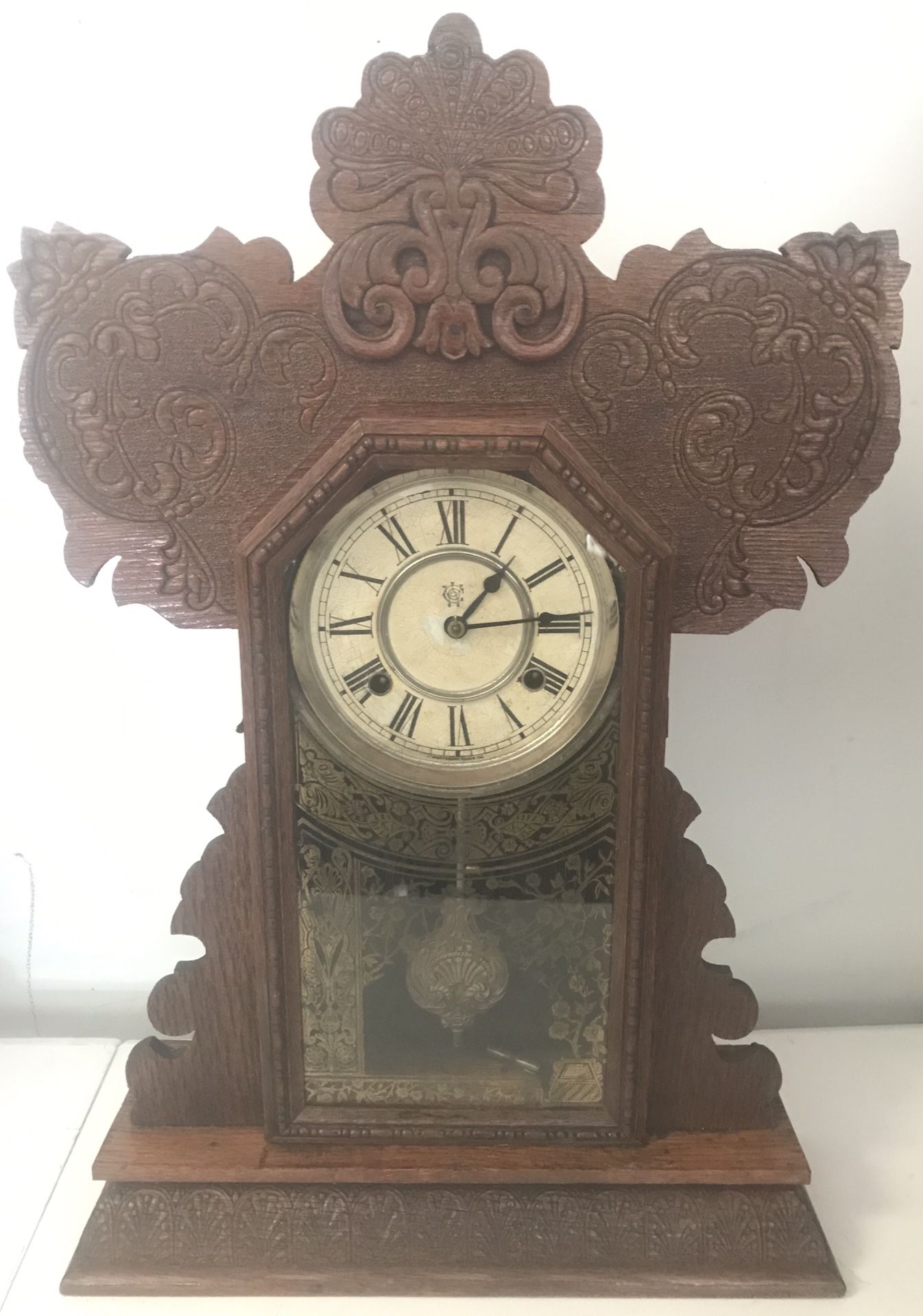 Antique Waterbury Clock Co Gingerbread Kitchen Parlor Shelf Gong Clock
