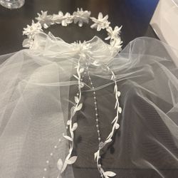 Junior Bride Veil  White With Flowers