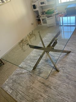 Glass Rectangle Dining Table With Gold Accent 