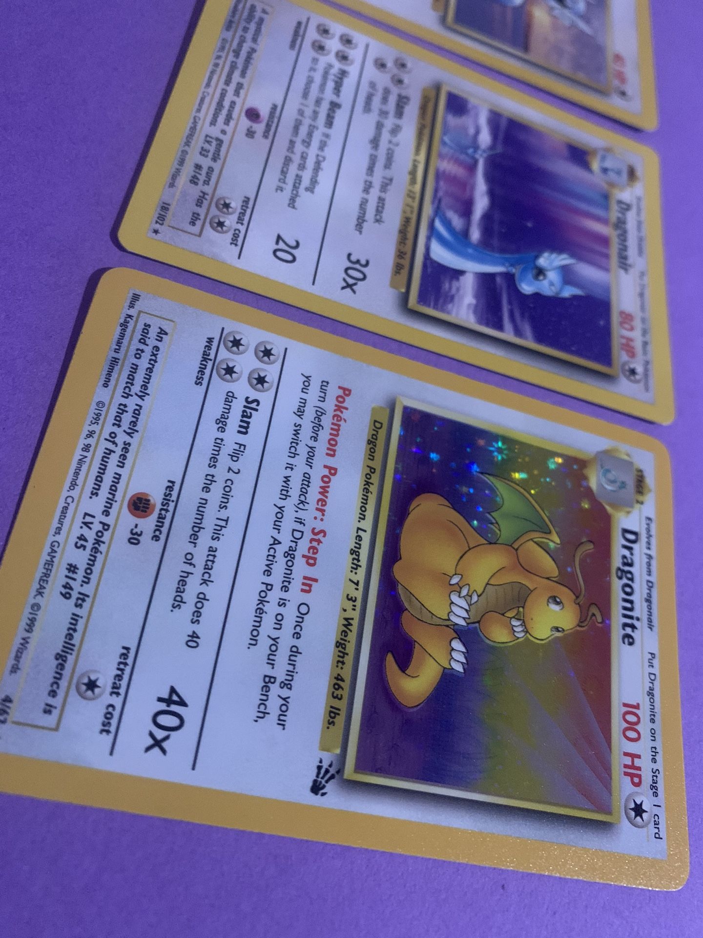 Rare Dragonite Holo, Dragonair and Dratini Vintage Pokmon Card Set Collectible Rare Dragonite Holo, Dragonair and Dratini Vintage Pokmon Card Set Collectible