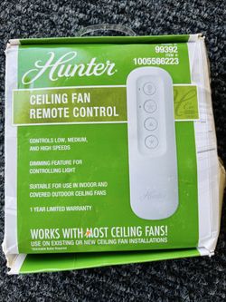 Hunter Universal 3 Speed Damp Rated Ceiling Fan Handheld Remote Control in White