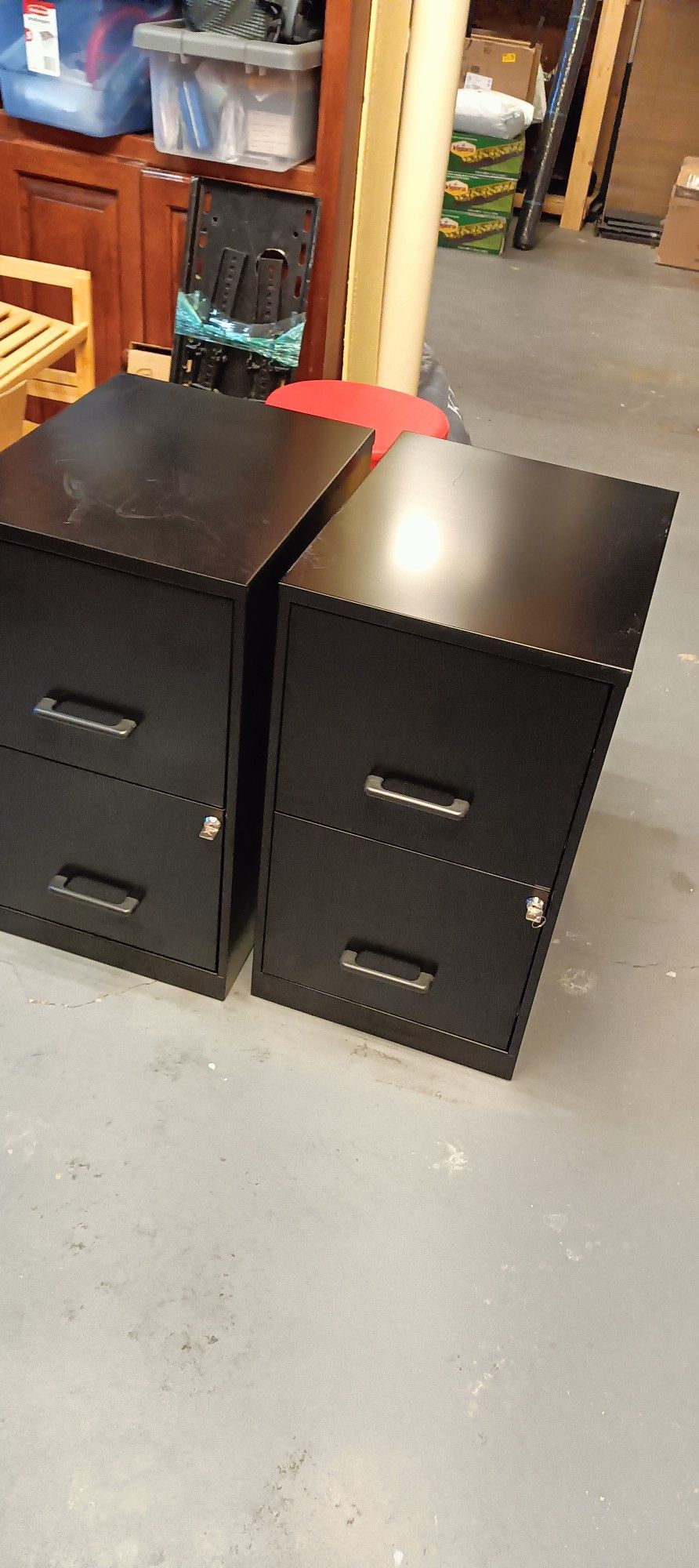 Two Black Filing Cabinets 