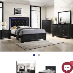 Black Queen Led Bed And Dresser With Mirror 