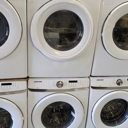 New Samsung Large Capacity Front Load Washer And Stackable Gas Dryer Set 