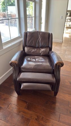 Dark Brown Leather Recliner Chair with Nailhead Trim
