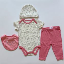 Baby Girl 4-Piece Floral Bodysuit Set,0-6M 