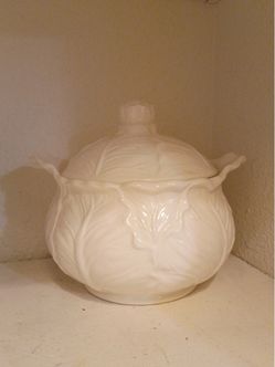 White Ceramic Cabbage Soup Tureen with Lid