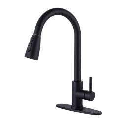 Single-Handle Pull-Down Sprayer Kitchen Faucet with Stream and Power Spray Mode in Matte Black
